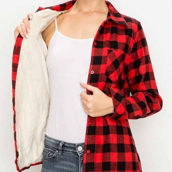 (LAST ONE) Plaid Sherpa lined top/ Jacket - Picture 3 of 3